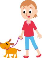 犬と散歩している女性のイラスト