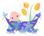 ゆりかごからこちらを見ている赤ちゃんのイラスト