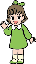 緑色の洋服を着た少女が手を振っている画像