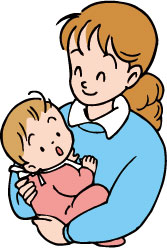 赤ちゃんを抱っこして微笑んでいる母親のイラスト