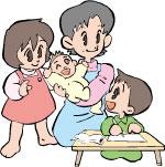 談笑している母子4人のイラスト