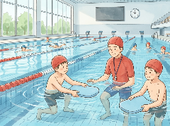屋内温水プールの水泳指導で泳力向上